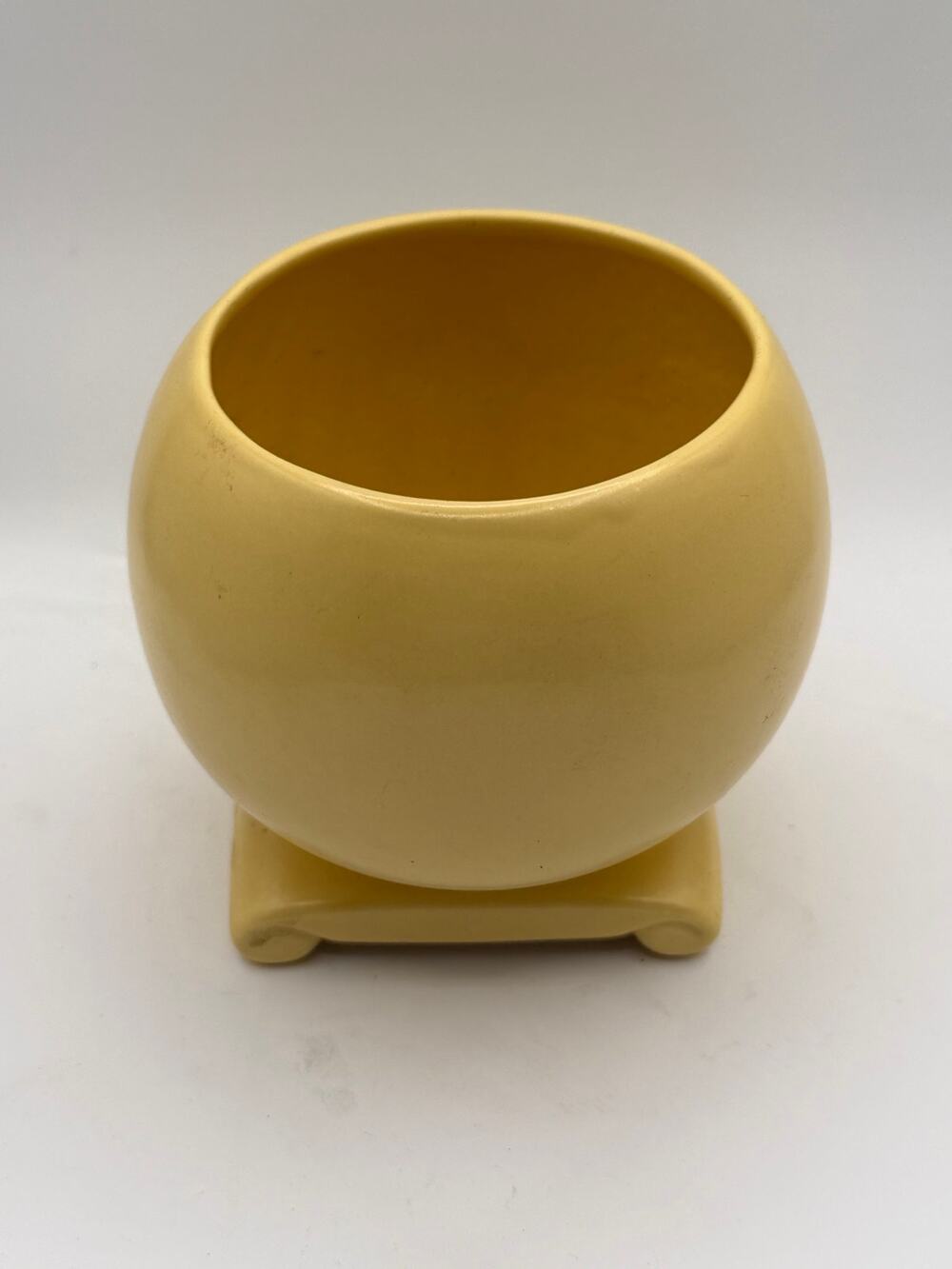 Vintage Yellow Ceramic Globe Pedestal Planter Vase - 6” Tall